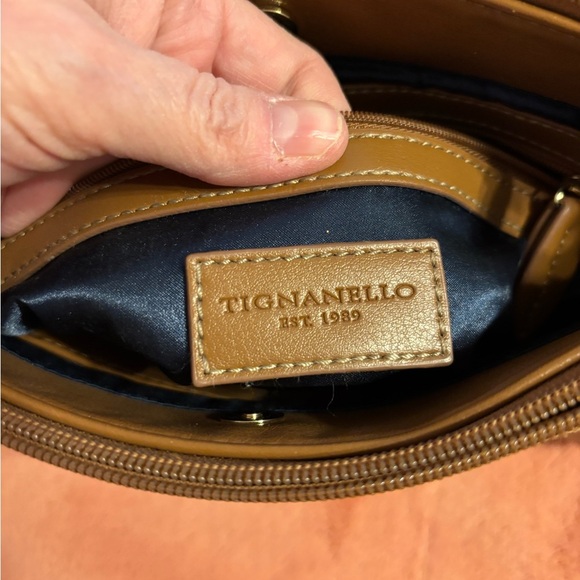 Tignanello Textured Tan and Smooth Brown Crossbody Bag - Picture 5 of 6